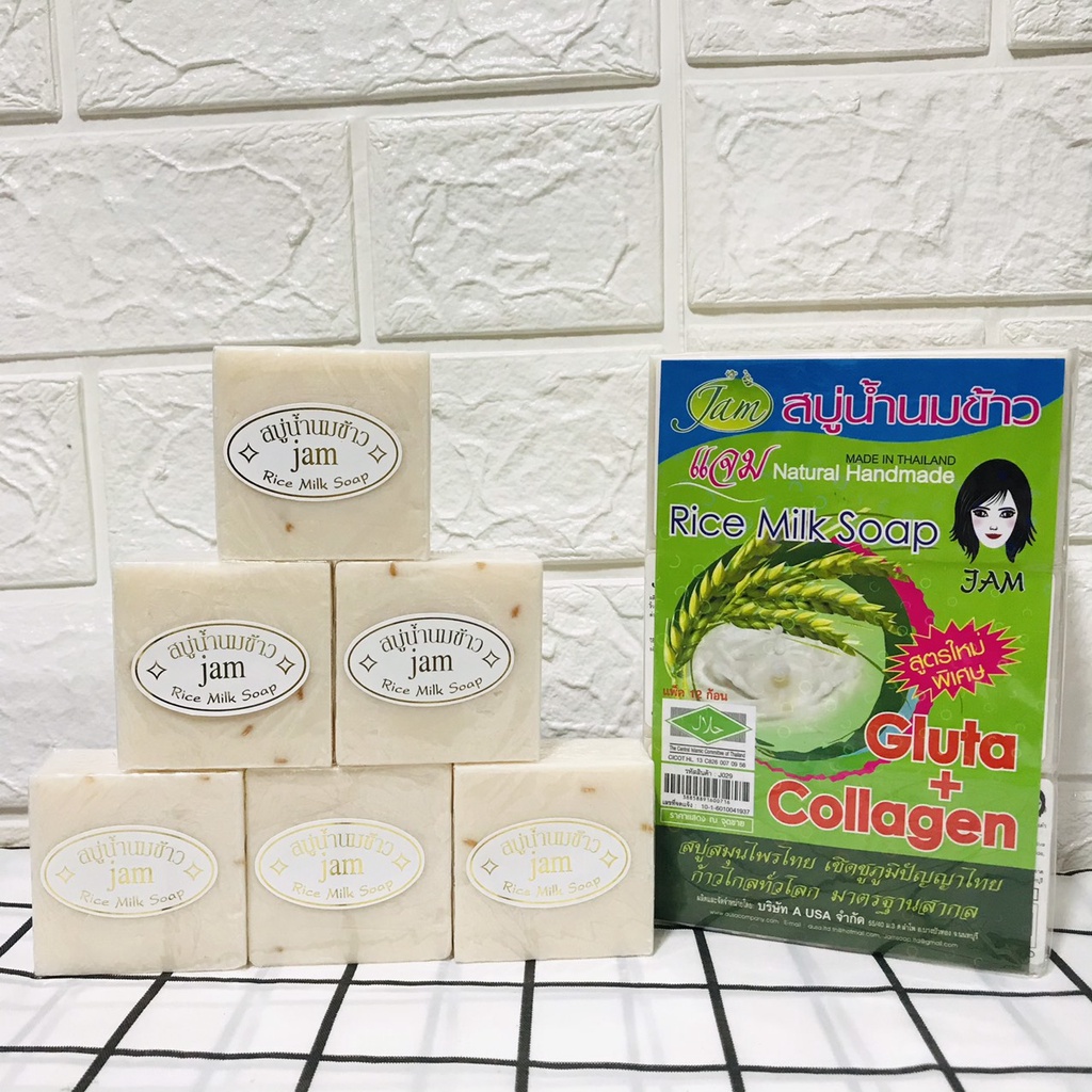 COMBO 12 Xà Phòng Cám Gạo - Xà Phòng Trắng Da Thái Lan Jam Rice Milk Soap 65gr