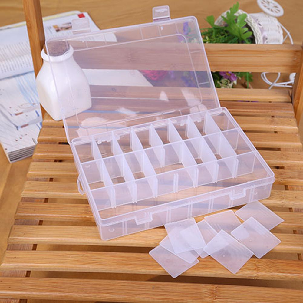 24 Compartments Plastic Jewelry Pills Box Organizer Storage Container White