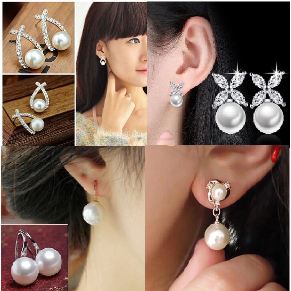 Đôi Bông Tai Pha Lê Ngọc Trai Giả Thanh Lịch Thời Trang Cho Nữ