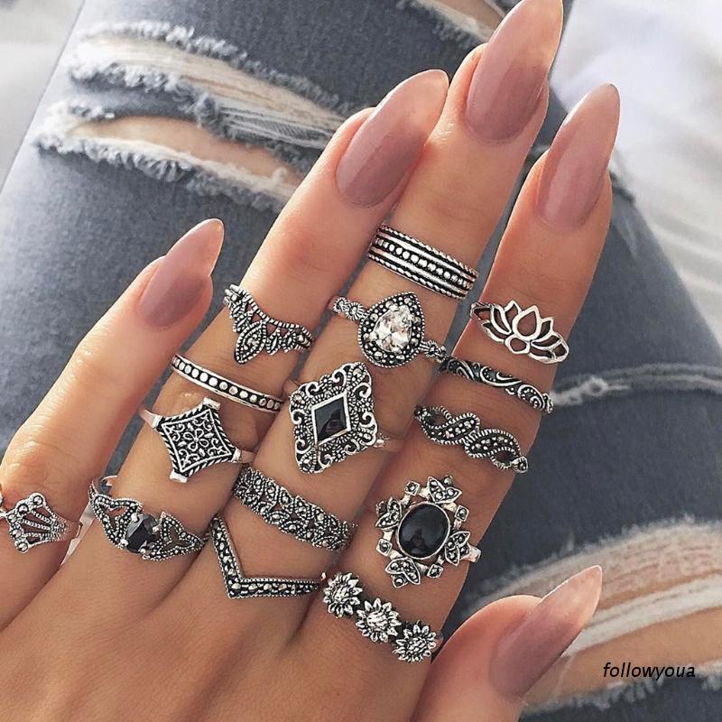 15 Nhẫn đeo khớp ngón tay bằng hợp kim phong cách cổ điển cho nữ