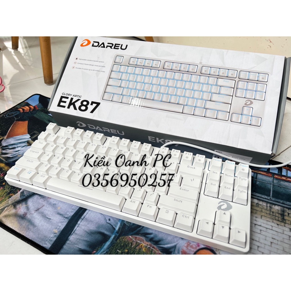 Bàn phím cơ Dareu EK87 Hồng Pink / Blue - Brown - Red Switch hàng chính hãng. bh 24 tháng