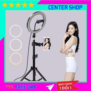 Đèn livestream 26cm, đèn livestream hỗ trợ ánh sáng chụp ảnh, make up trang điểm, 3 chế độ ánh sáng - center shop