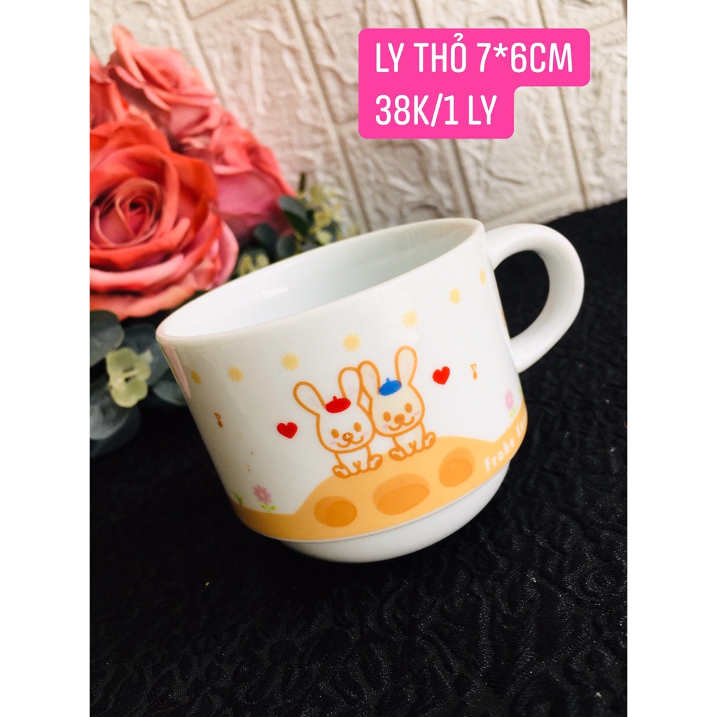 GỐM NHẬT - LY QUAI HÌNH GẤU VÀ THỎ CUTE