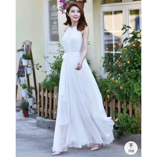 Đầm maxi cổ yếm eo thắt dây nơ MLXL [Kèm ảnh thật]