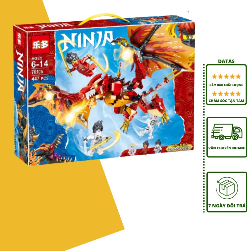 Đồ Chơi lắp ráp Ninjago Cưỡi Rồng Lửa, Bộ Đồ Chơi Lắp Rá Dragon Kèm Các Nhân Vật Ninjago DATAS Gồm 477 Chi Tiết