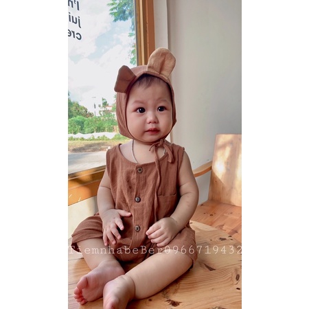 Set body ba lỗ kèm mũ tai gấu cho bé