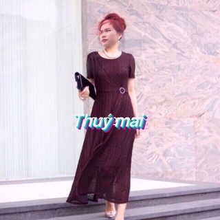 Đầm dự tiệc trung niên kiểu vạt chéo nơ tự chỉnh eo che khuyết điểm làm quà tặng mẹ