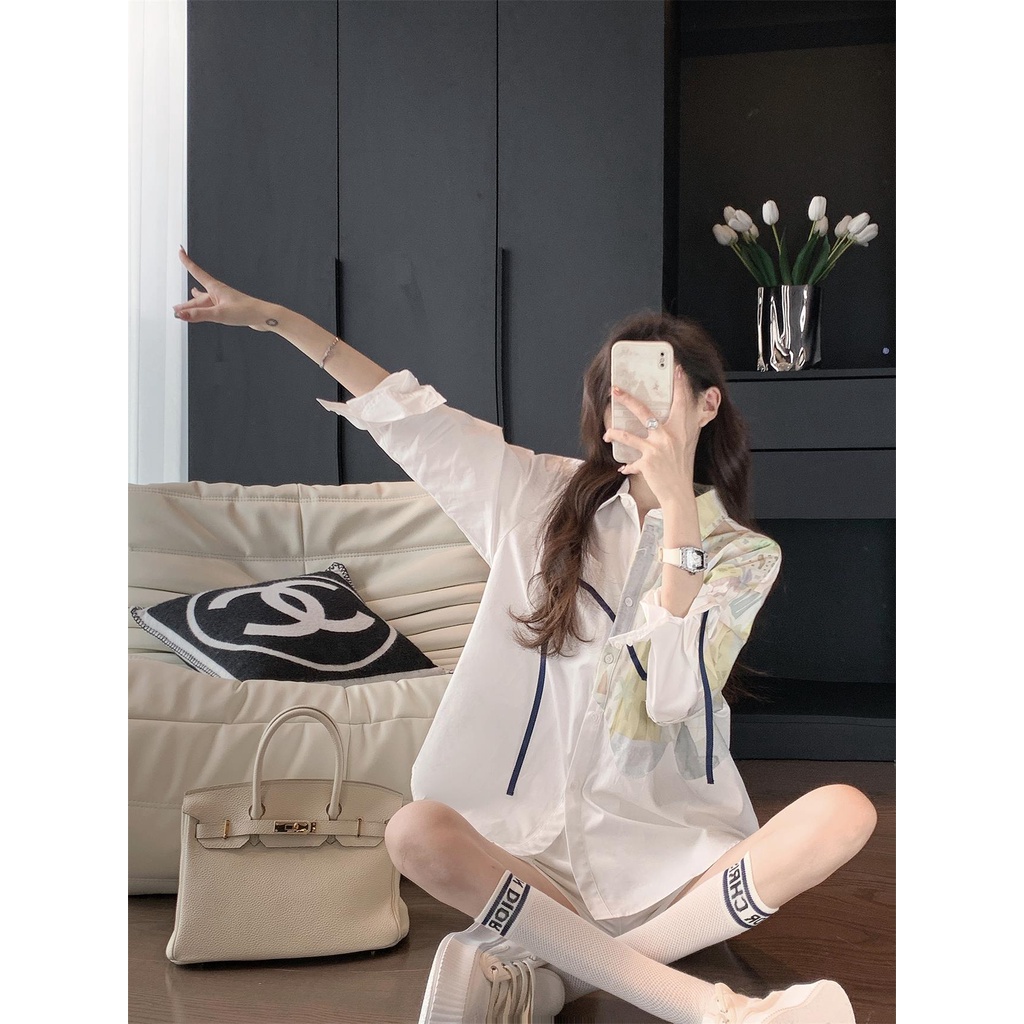 ZHELIHANGFEI Áo Sơ Mi Tay Dài Form Rộng Kiểu Dáng Đơn Giản Hợp Thời Trang Dễ Phối Đồ