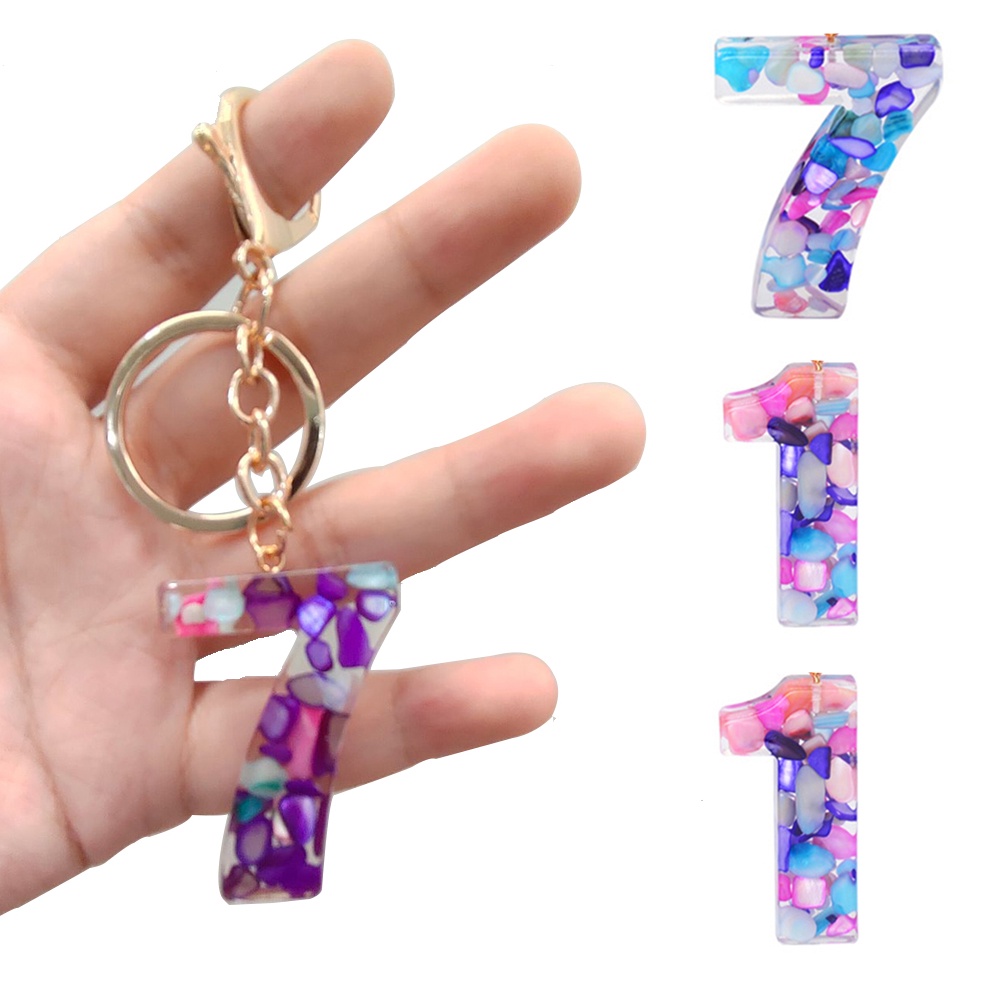 Móc Khóa Resin Họa Tiết Số Ả Rập Màu Tím Sáng Tạo DIY