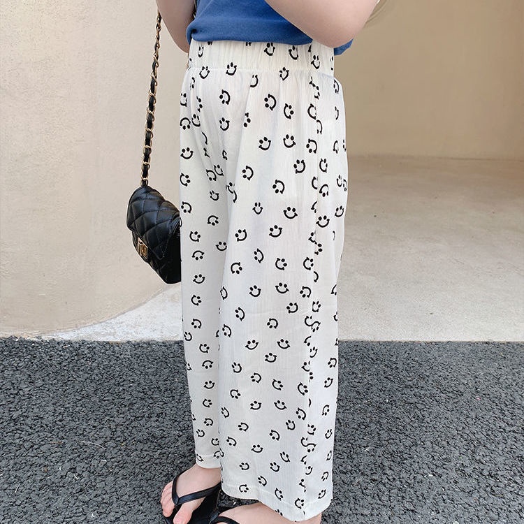 [Babycat] Hàng Có Sẵn Quần Ống Rộng Bằng Lụa Lạnh Phong Cách Hàn Nhật Mùa Hè Chống Muỗi Phong Cách Phương Tây Dành Cho Bé Gái