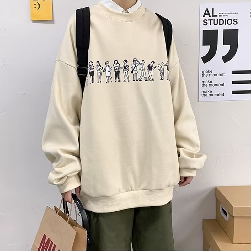 Áo Thun Tay Dài Cổ Tròn In Họa Tiết Hoạt Hình Phong Cách Hong Kong Thời Trang Mùa Thu Cho Nam Và Nữ