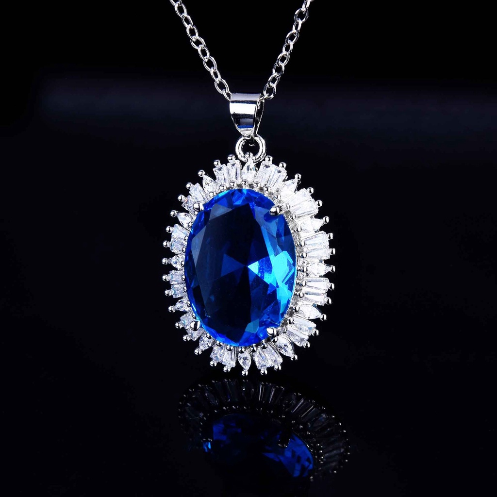 Set Vòng cổ + đôi khuyên tai + nhẫn màu xanh dương thời trang cho nữ