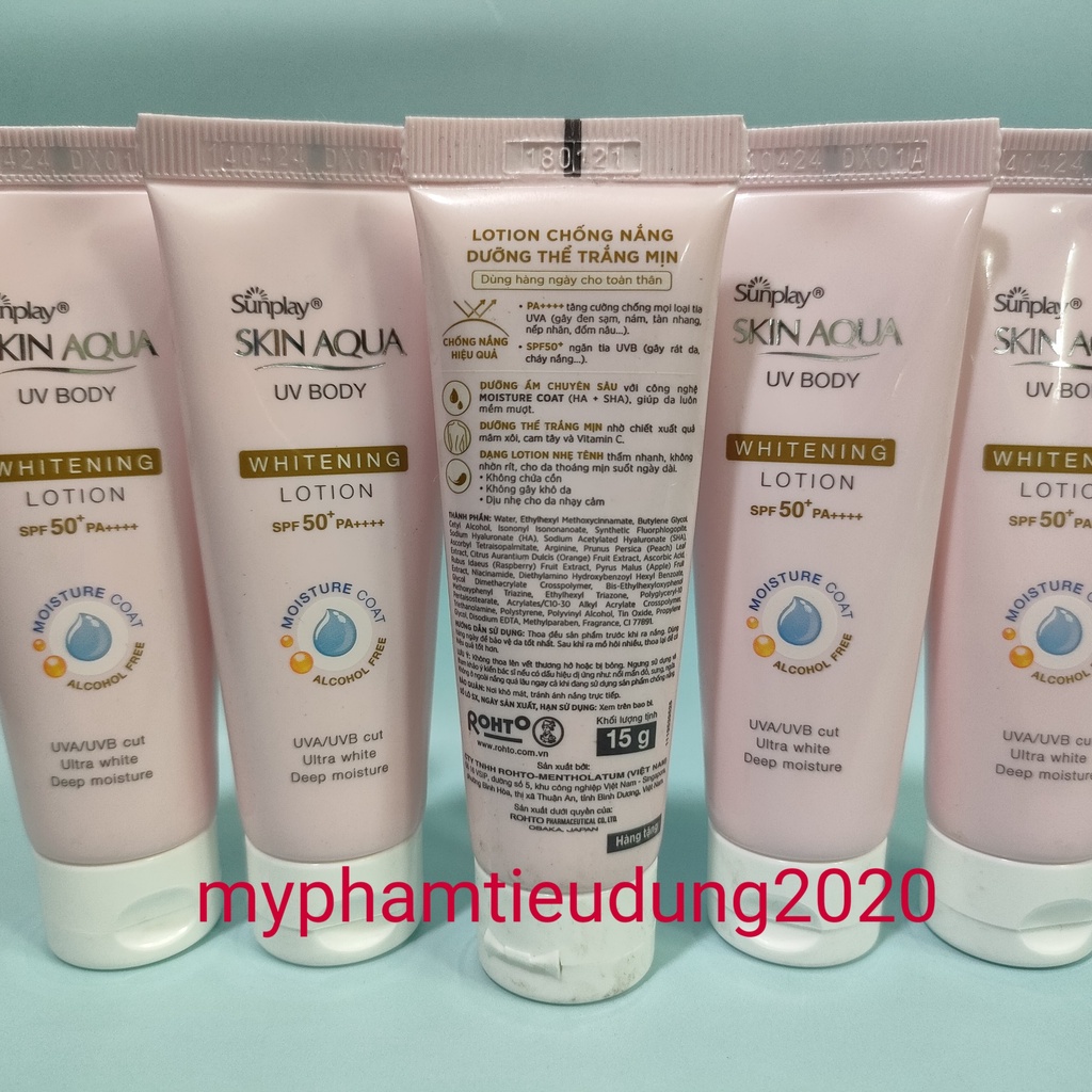 (mẫu 15g) Kem chống nắng dưỡng thể trắng mịn Sunplay Skin Aqua UV Body Whitening Lotion &Cooling LotionSPF 50+ PA++++