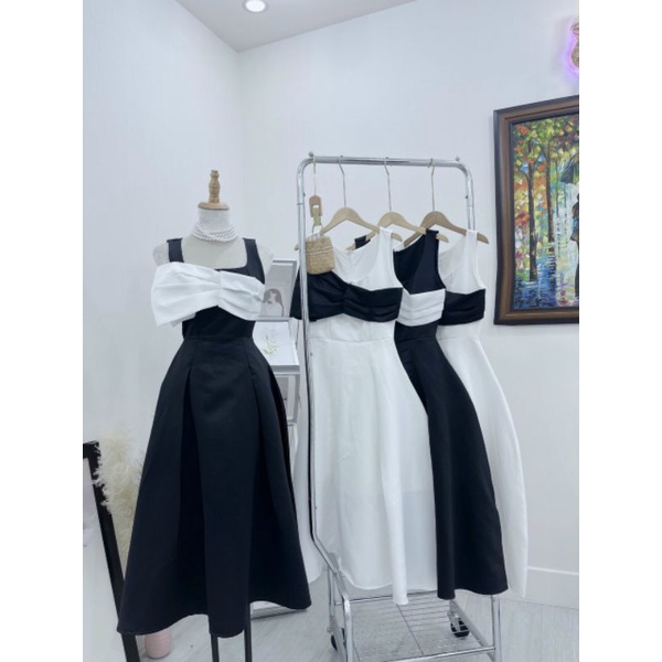 Đầm tafta 2s nơ ngực dáng dài