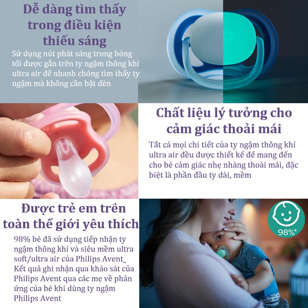 Ty ngậm thông khí Philips Avent (dòng Ultra Air ban đêm) 376.21