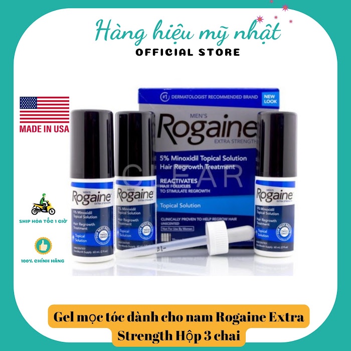 [ Bán sỉ ] Gel mọc tóc dành cho nam Rogaine Extra Strength Hộp 3 chai