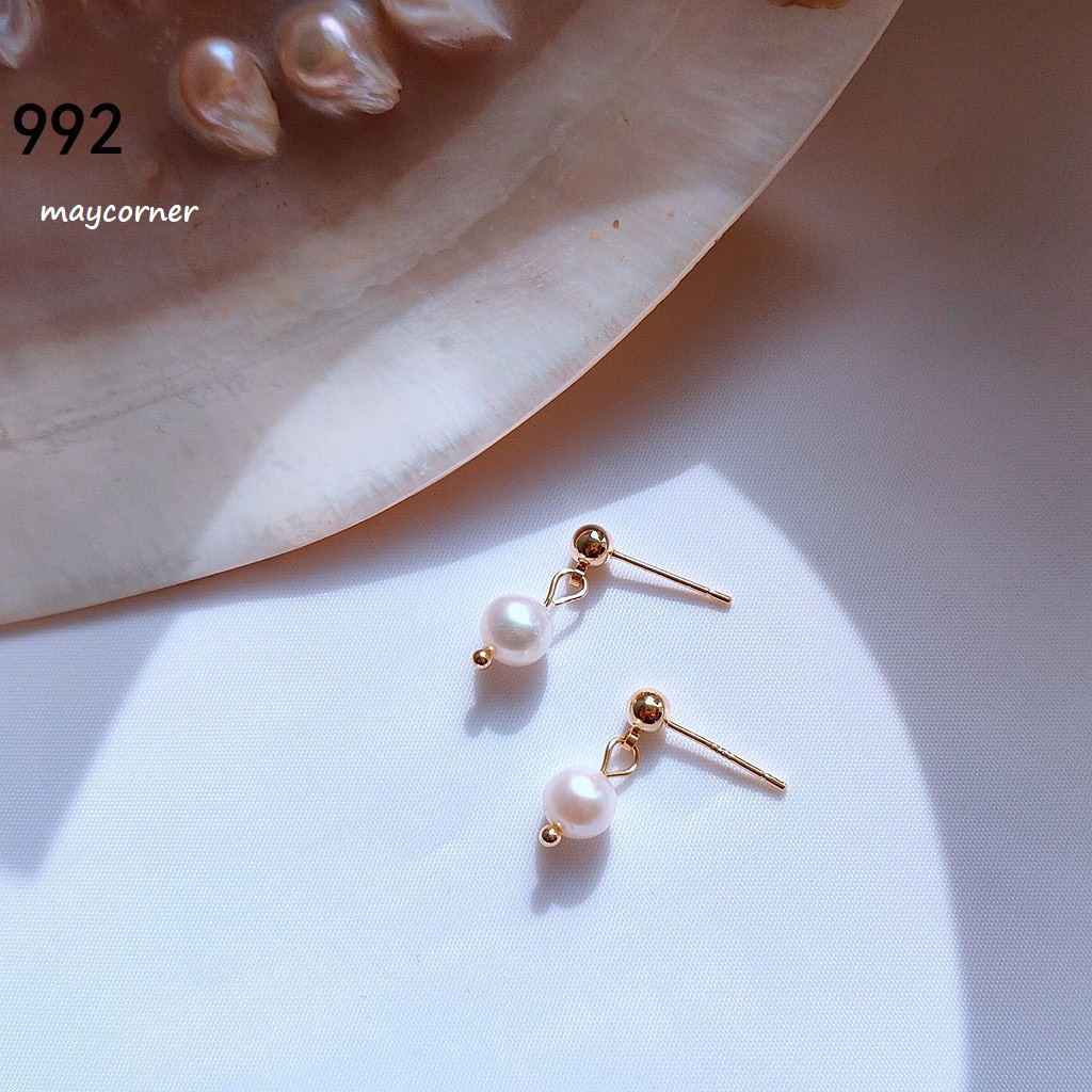 Khyên tai cap cấp mạ bạc 925 ngọc trắng hồng xinh xắn