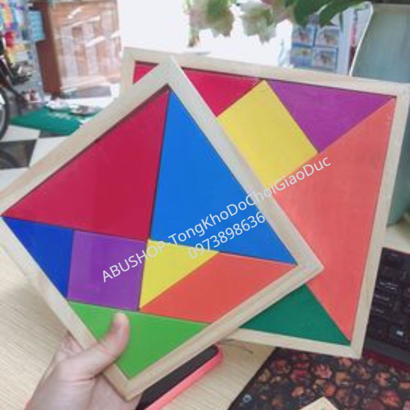 Xếp Hình TRÍ UẨN TANGRAM CAO CẤP  dày dặn -  Đồ chơi thông minh cho bé rèn luyện trí tuệ A373