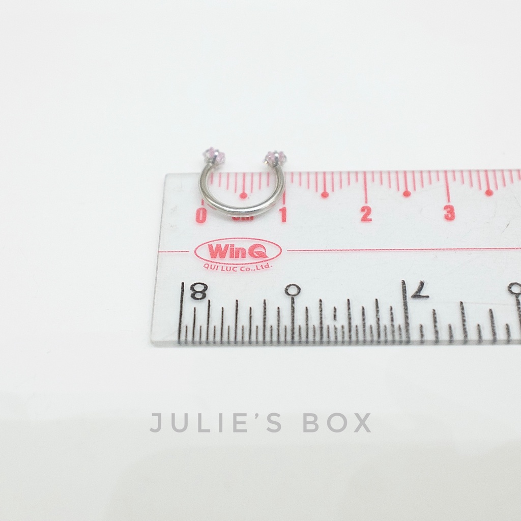 [1 Chiếc] Khuyên Tai Bông Tai Chữ U 2 Đầu Đá Ngôi Sao Màu Hồng Thép Y Tế Titan Thép Không Gỉ Cá Tính Phong Cách Nam Nữ