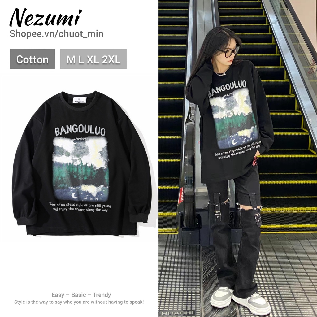 Áo thun cotton dài tay unisex nam nữ Bangualua - Áo đôi đáng yêu hip hop dance