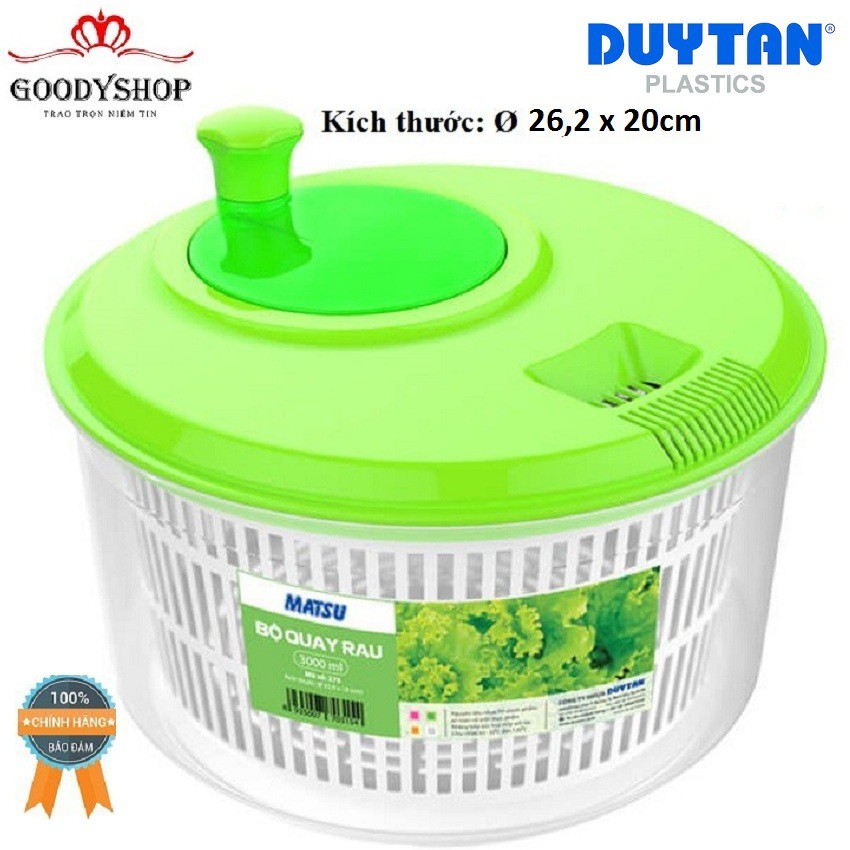 Bộ quay rau  Duy Tân (Ø 26,2 x 20 cm) Size Lớn dùng quay rau,củ mau khô sau khi rửa.GOODYSHOP