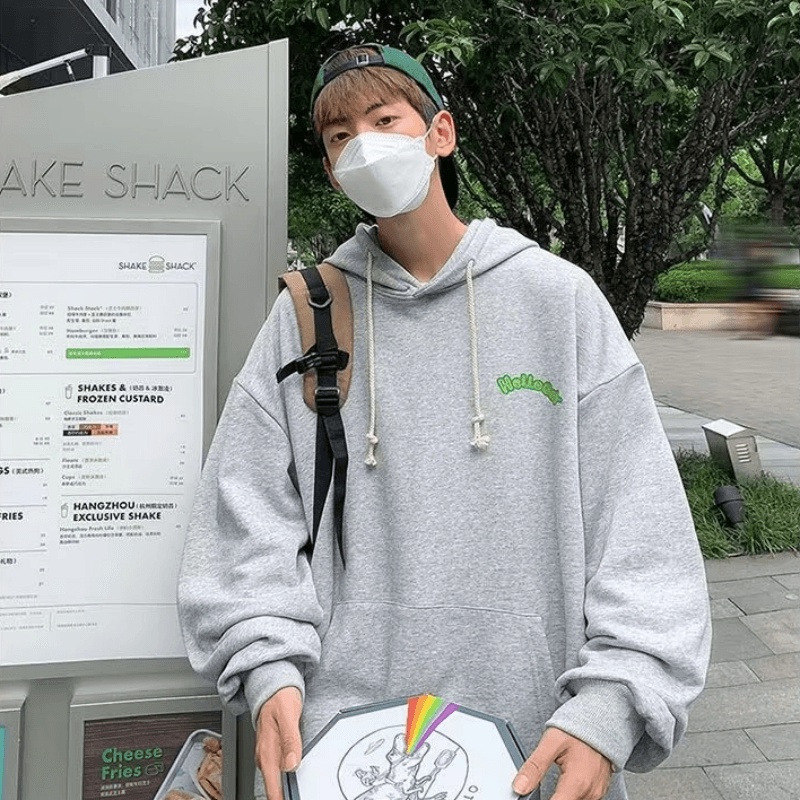 Áo hoodie Dáng Rộng In Chữ Phong Cách Hip Hop Đường Phố Hàn Quốc Chất Lượng Cao Cỡ M-5XL Cho Nam