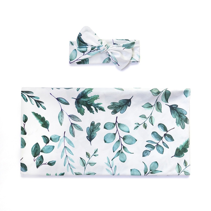 Set 2 Món Gồm Túi Ngủ Cotton In Họa Tiết Lá + Chăn Quấn + Mũ Cho Bé Sơ Sinh
