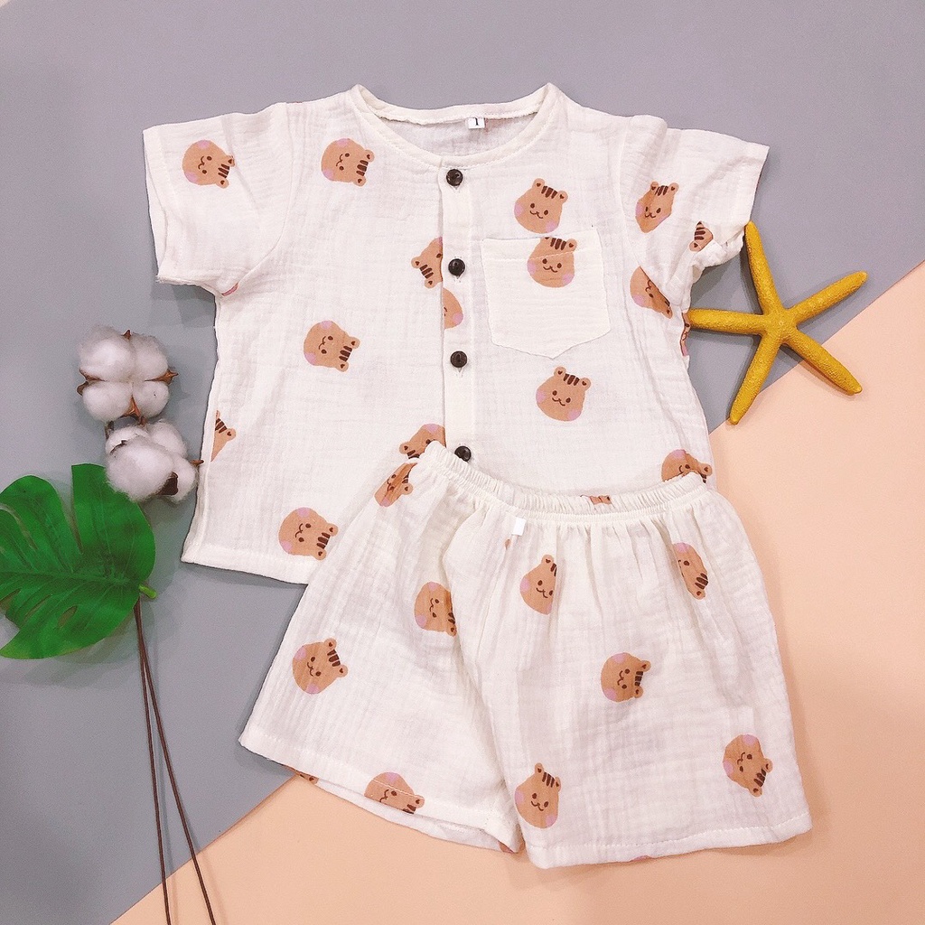 Bộ Cộc Tay Xô Muslin Cho Bé Trai Bé Gái - Bộ Cộc Tay Cài Cúc Giữa Cho Bé - Chất Vải Muslin Mềm Mịn An Toàn (Từ 6-18KG)
