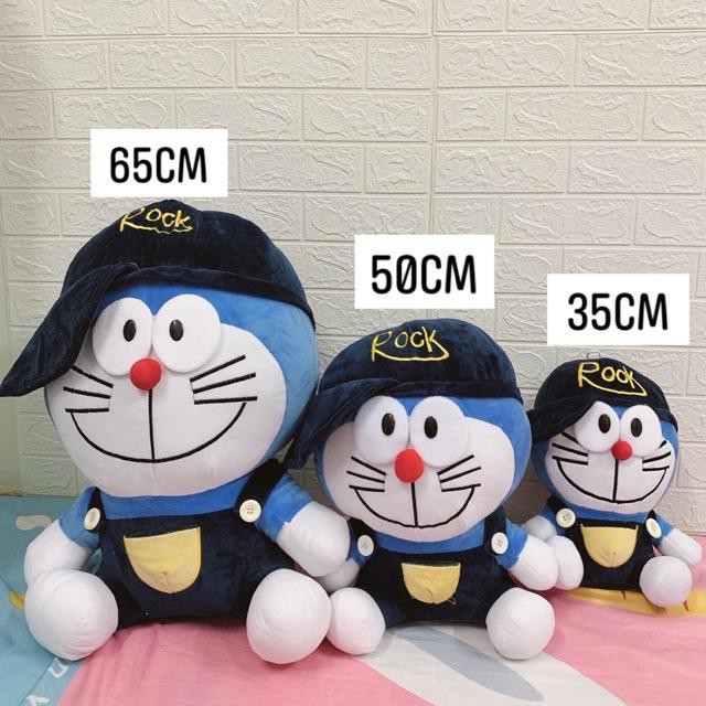 Gấu bông, gối ôm Doraemon đội mũ ngộ nghĩnh vải co dãn 4 chiều bông gòn 100%