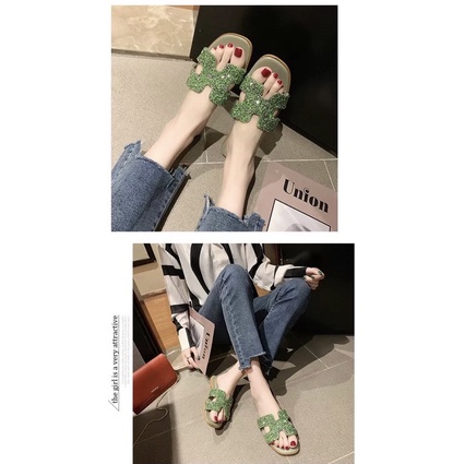 Dép chữ H đính đá lấp lánh hàng quảng châu