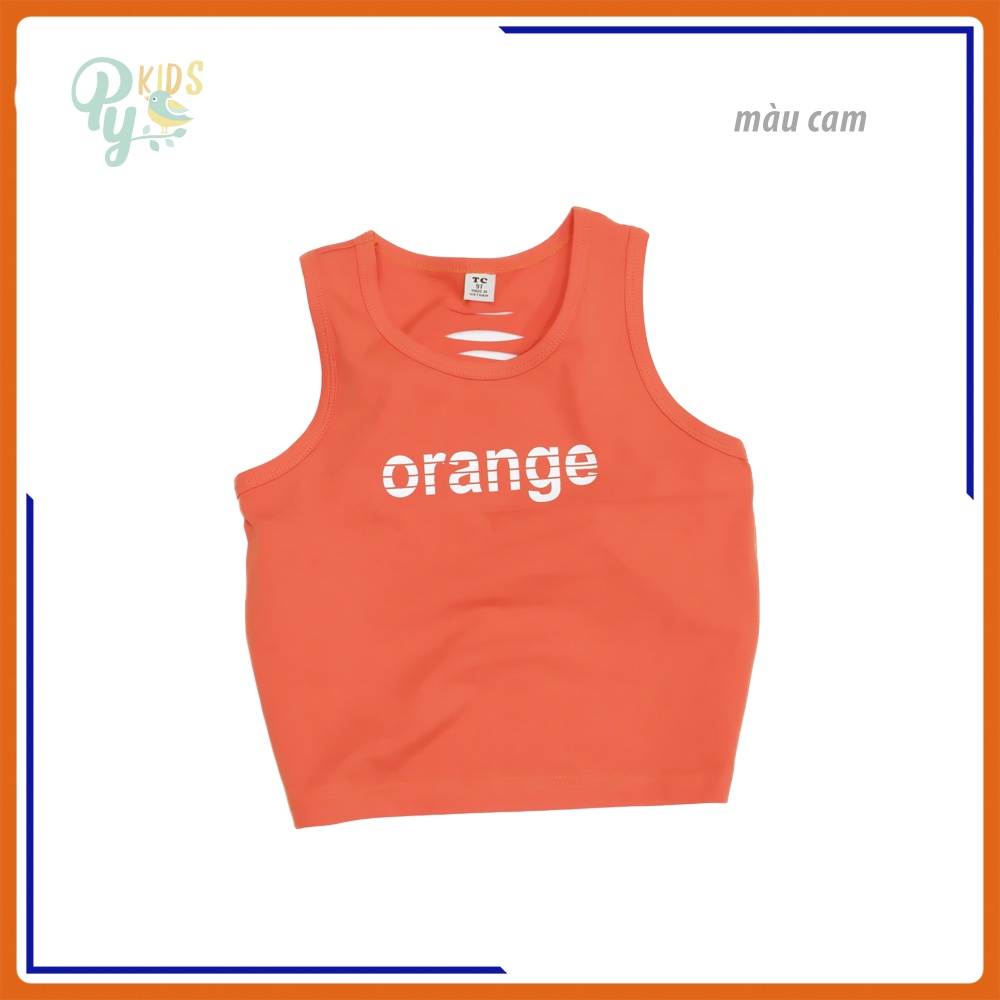 Áo croptop/ áo sát nách hở rốn bé gái size đại từ 24 - 45 kg, in chữ hở lưng mẫu mới 2021