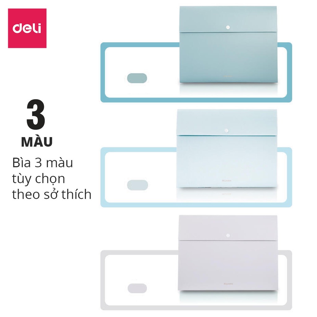 Cặp đựng tài liệu A4 Deli - 8 ngăn phân trang - file lưu trữ tài liệu - Xanh Dương/ Xanh lá/ Xám - 72456
