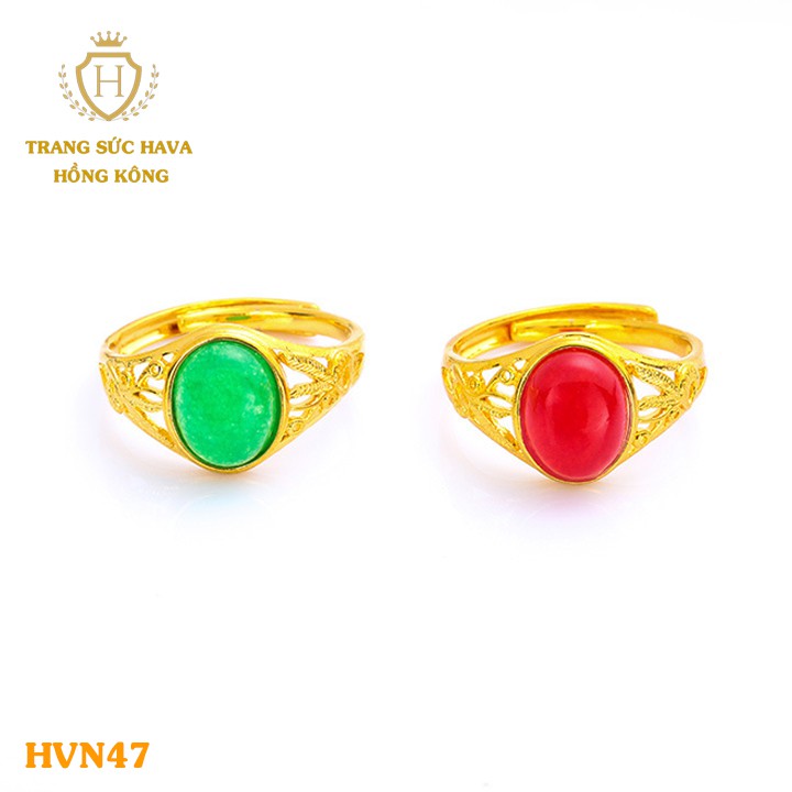 Nhẫn Nữ Đính Đá Đỏ  Xi Mạ Vàng Non Cao Cấp - Trang Sức Hava Hong Kong - HVN47