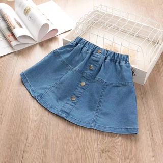 Chân váy cho bé gái 3-12 tuổi đính cúc giữa xuất Hàn, Chân váy jean trẻ em kiểu dáng thời trang