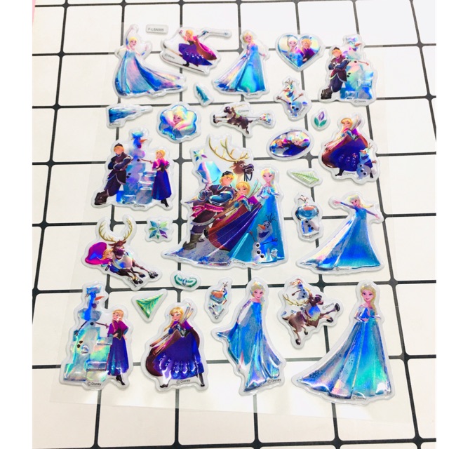 Sticker công chúa Elsa 3D bóng halogram trống nước trống xước
