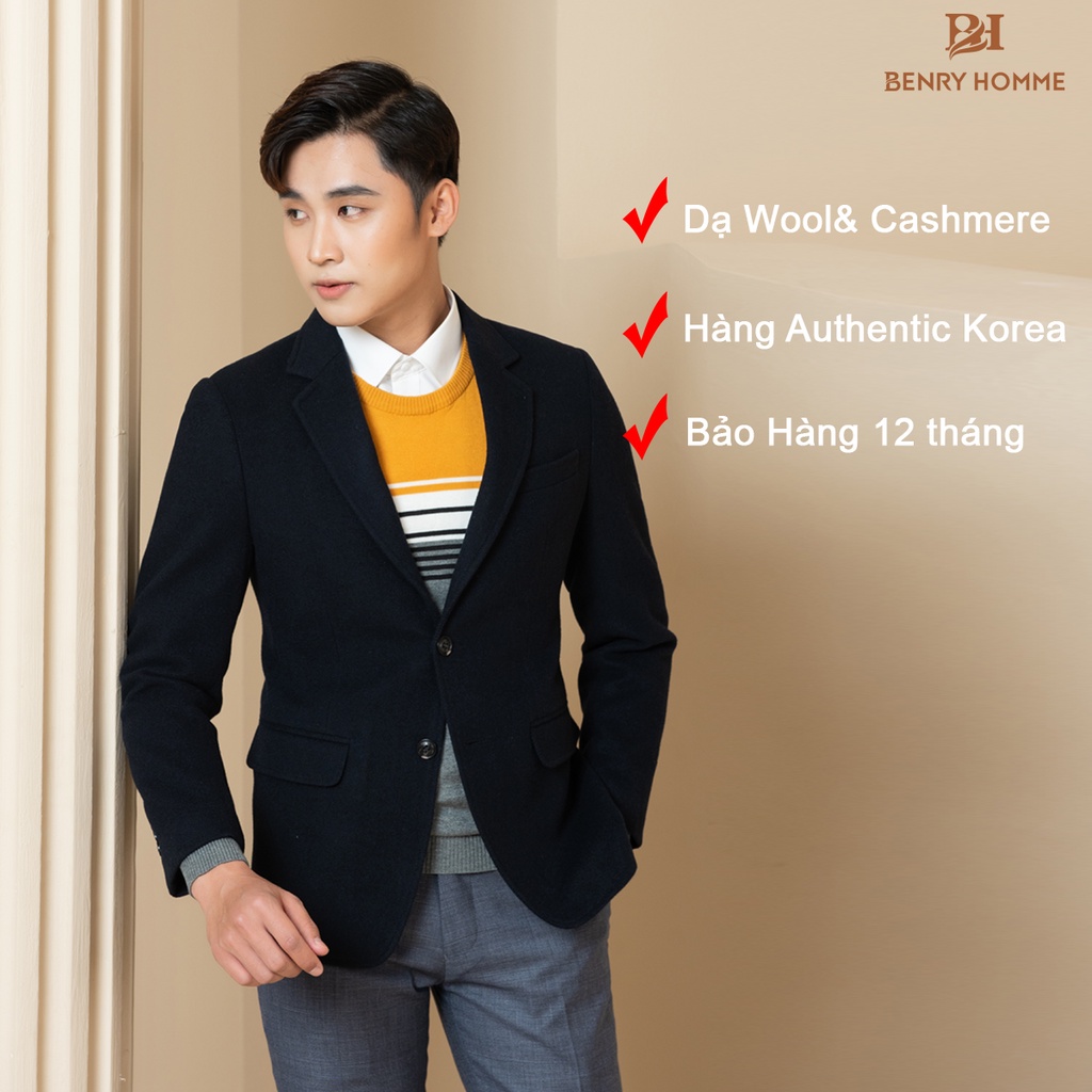 Áo Blazer Nam, Chất Liệu Dạ lông cừu cao cấp, Mặc rất nhẹ nhàng, dáng áo như may đo, Authentic Korea, Hãng Benry Homme