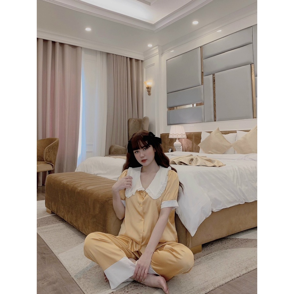 Đồ bộ pijama nữ tay ngắn quần dài lụa mango, lụa latin nhiều mẫu tiểu thư phối bèo cổ sen hot trend giá rẻ free ship