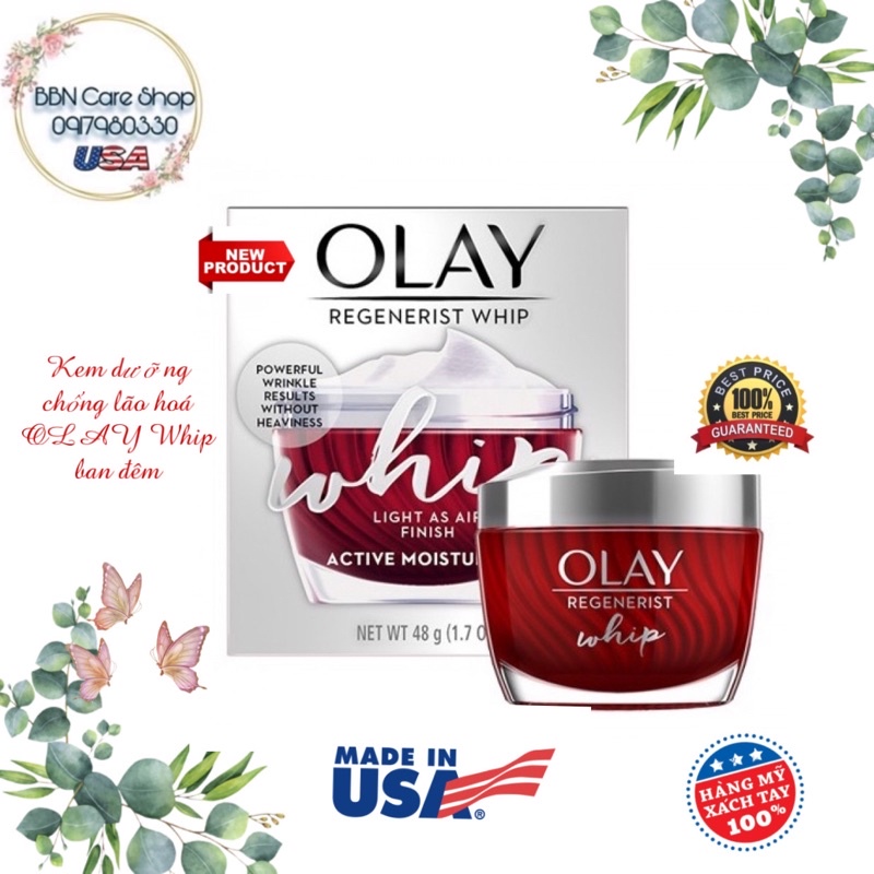 Kem dưỡng da chống nhăn OLAY REGENERIST WHIP FACE MOISTURIZER 48G - Dùng ngày và đêm [HÀNG MỸ]