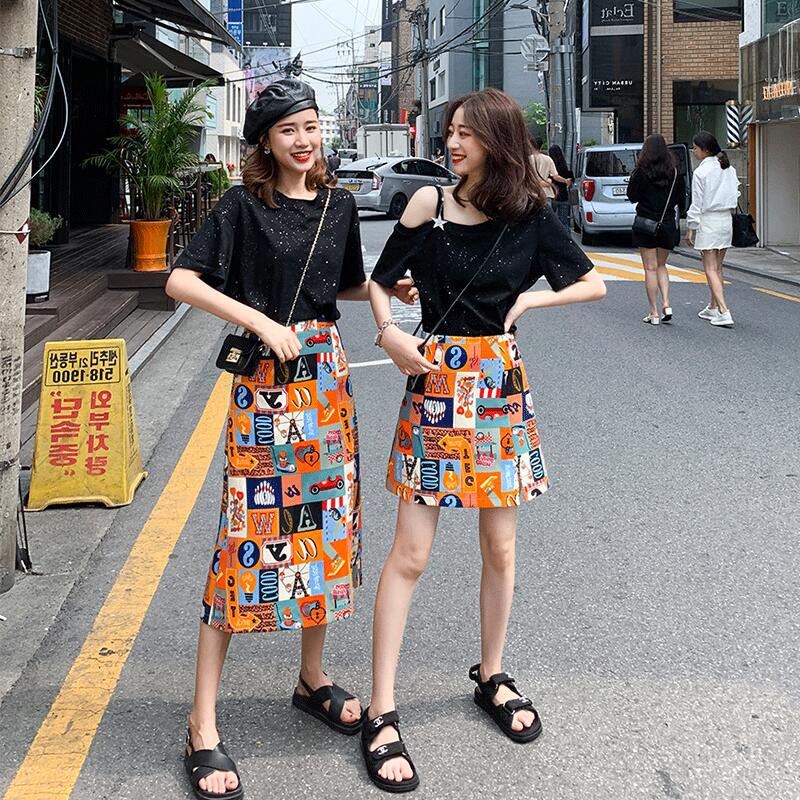 Set áo đen + chân váy họa tiết đồ đôi, bigsize