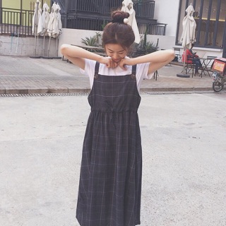 [order] Váy yếm kẻ dài ulzzang