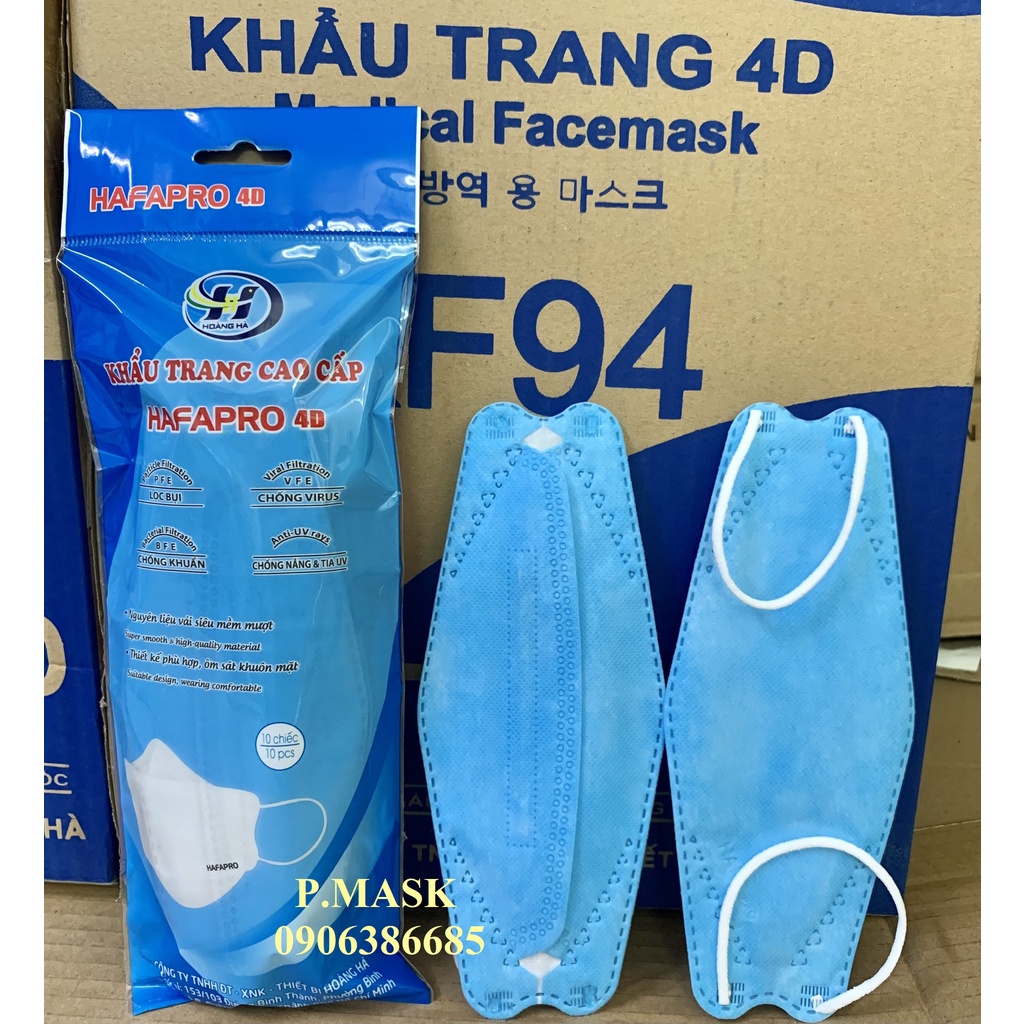 Khẩu trang 4D Hafapro 4 lớp Kháng Khuẩn 10 cái - Khẩu trang Hafapro KF94 set 10 cái