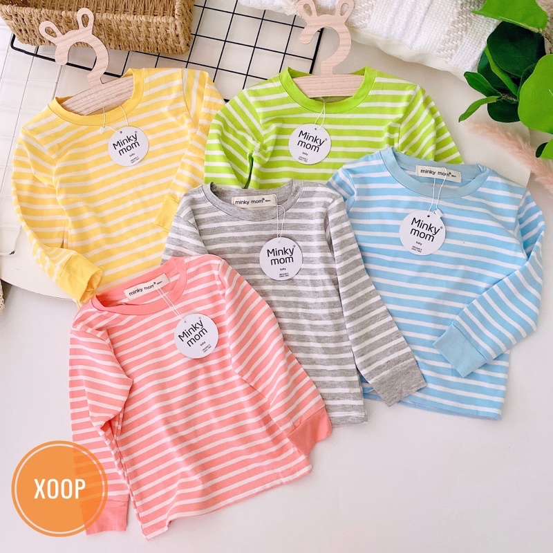 HOT ! BỘ DÀI TAY KẺ SỌC CHẤT COTTON LẠNH HÀNG MINKY MOM CHO BÉ(8-18kg)