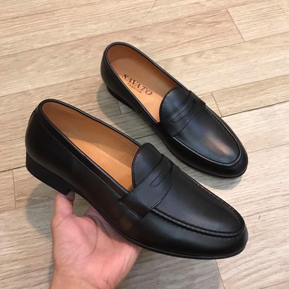 Giày Da Nam Hàn Quốc Đai Đục Đen Trơn   , Da Bò 100%, Đế Cao Su Đúc Cao 3cm, Mã K181