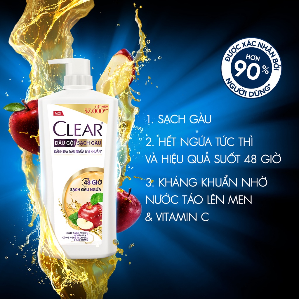 Dầu gội đầu Clear sạch gàu ngứa và vi khuẩn suốt 48 Giờ 880g