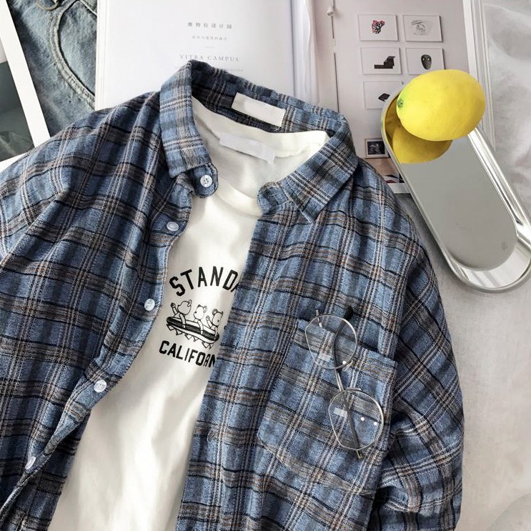 Áo Sơ Mi Dài Tay Sọc Caro Nam Nữ Thời Trang