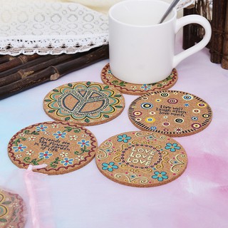 [SẴN] Miếng lót ly chất liệu gỗ cork hoa văn độc đáo cho quán café (4 chiếc)
