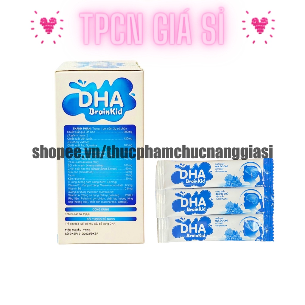 Cốm bổ não cho bé Brain KID bổ sung dha, óc chó, việt quất giúp trẻ sáng mắt, thông minh - Hộp 20 gói