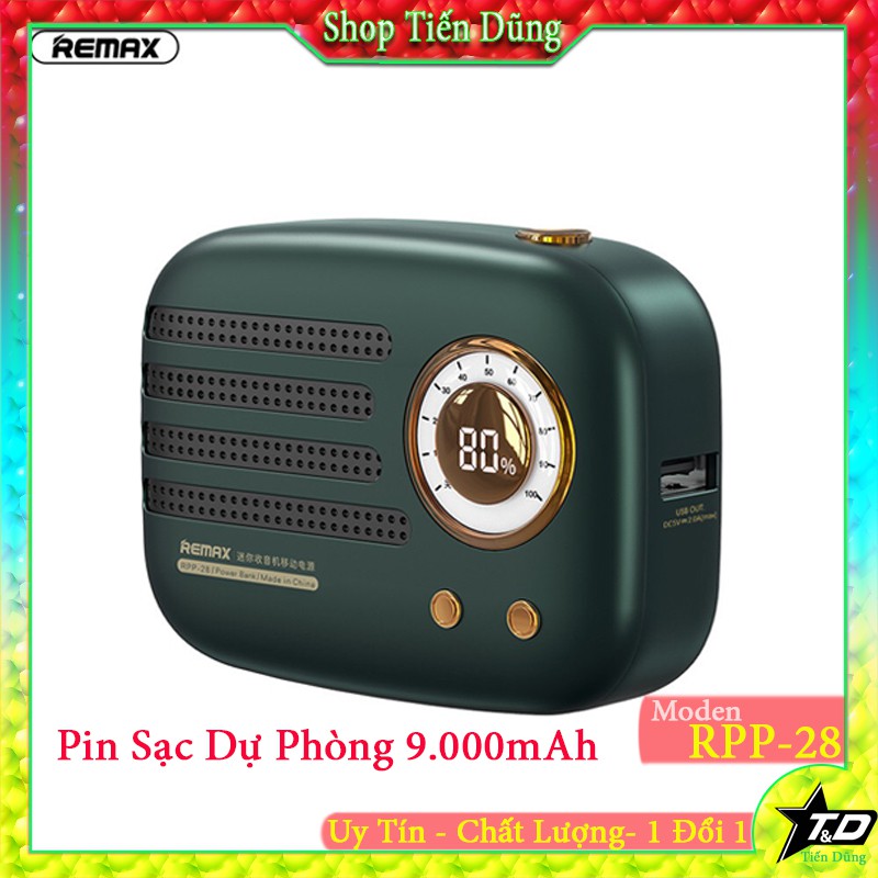 Pin sạc dự phòng 9000mAh Remax RPP-28 với vẻ ngoài đậm chất cổ điển đẹp mắt cùng khả năng sạc 2 thiết bị cùng lúc