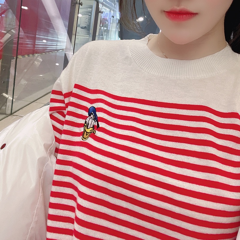 Áo sweater ZHELIHANGFEI dệt kim dáng rộng họa tiết kẻ sọc phong cách retro thời trang trẻ trung