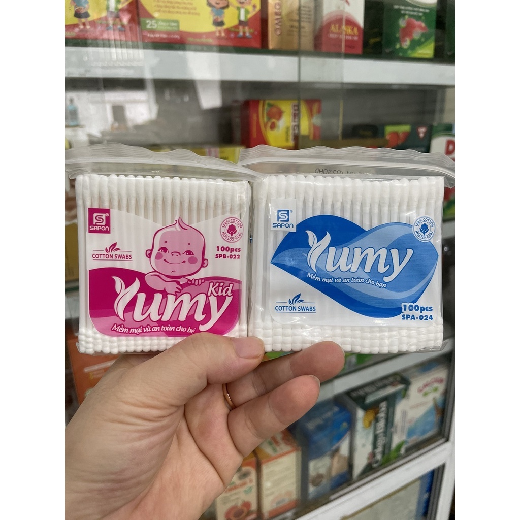 Tăm bông cao cấp Yumy người lớn, trẻ em, gói 100 que.